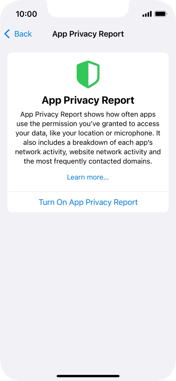 Press Turn On App Privacy Report to turn on the function.