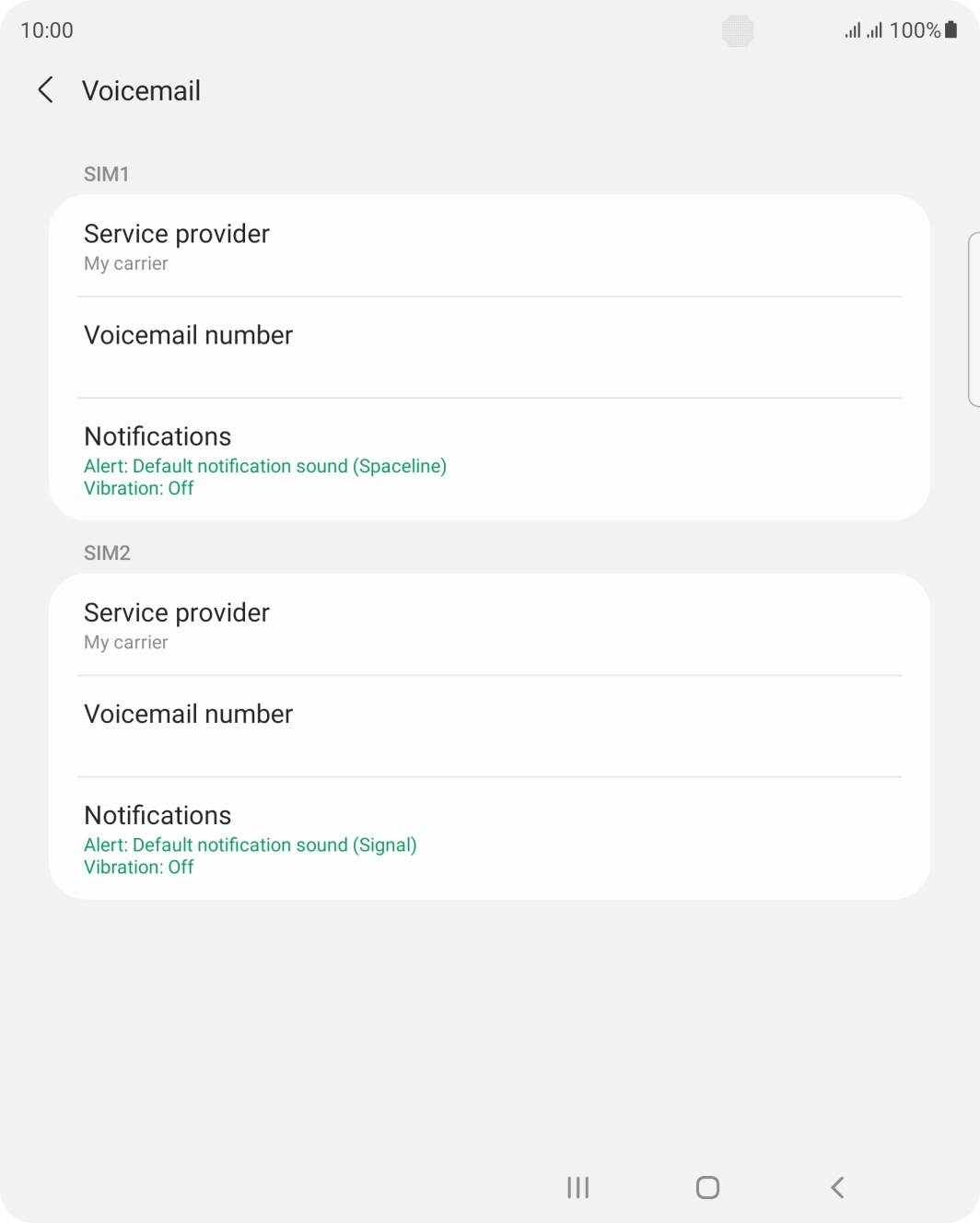 Press Voicemail number below the required SIM.