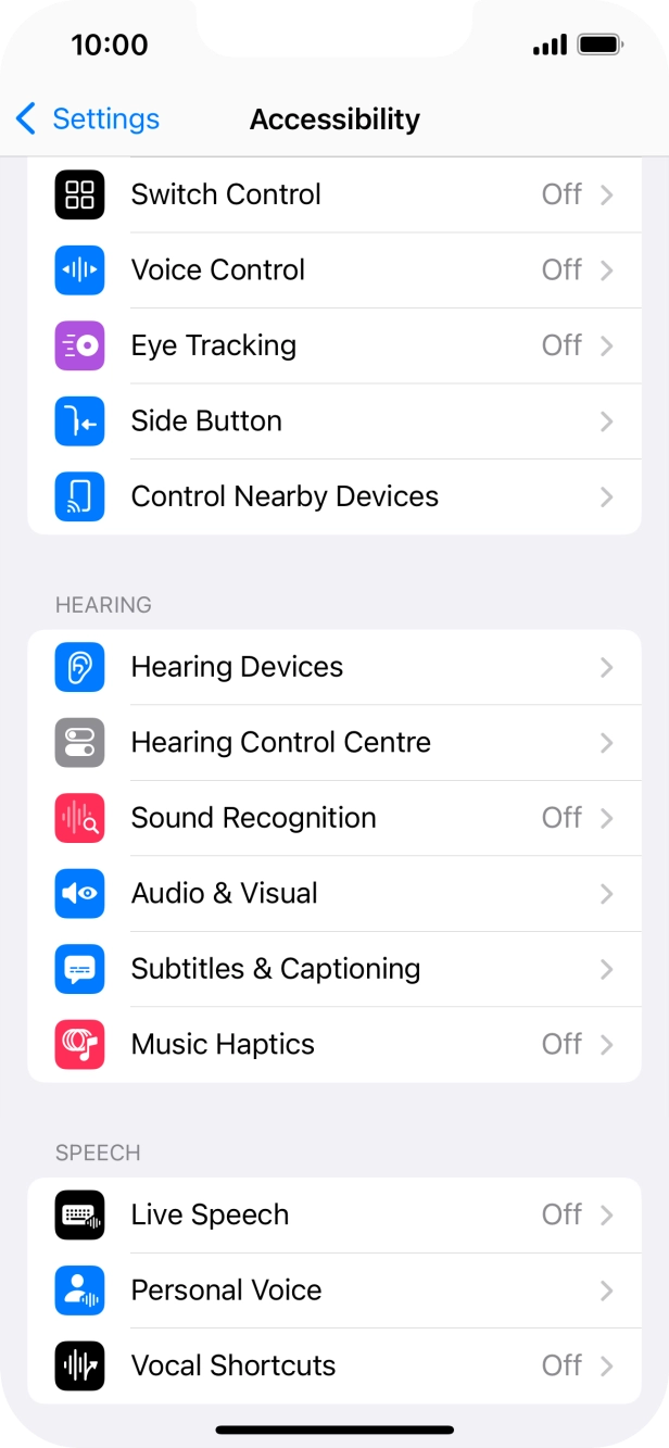 Press the required category below 'HEARING' and follow the instructions on the screen to select the required settings. Press the required category below 'HEARING' and follow the instructions on the screen to select the required settings.