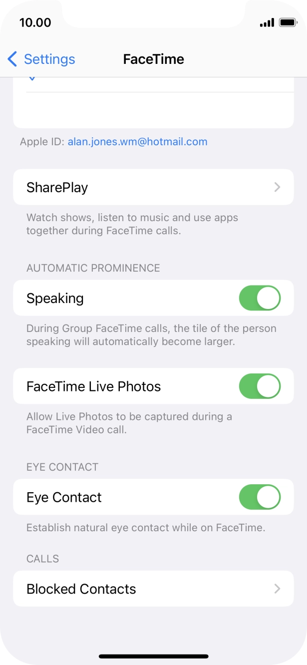 Press the indicator next to 'Eye Contact' to turn the function on or off.