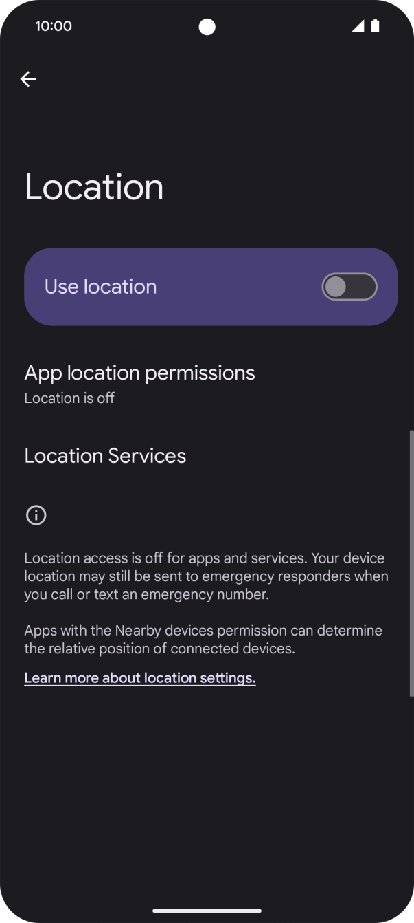 Press the indicator next to 'Use location' to turn the function on or off. Press the indicator next to 'Use location' to turn the function on or off.