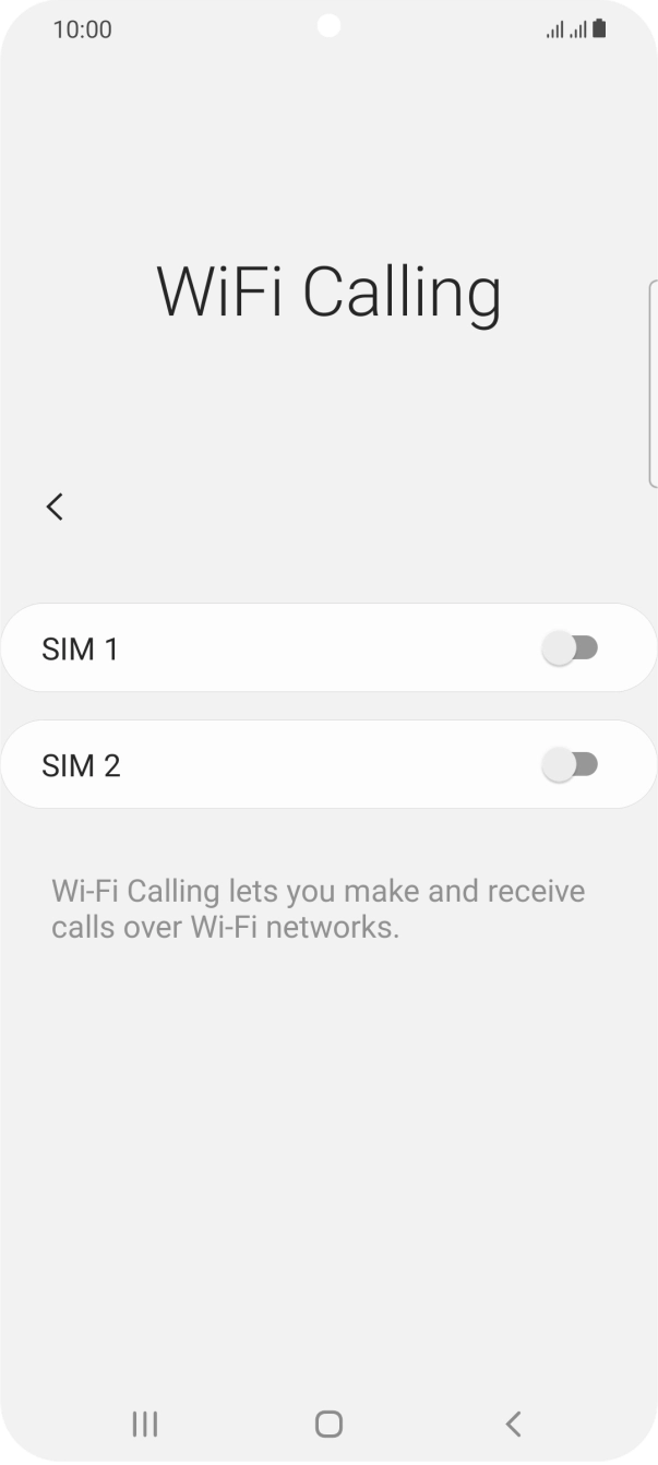 Press the indicator next to the required SIM to turn the function on or off. Press the indicator next to the required SIM to turn the function on or off.
