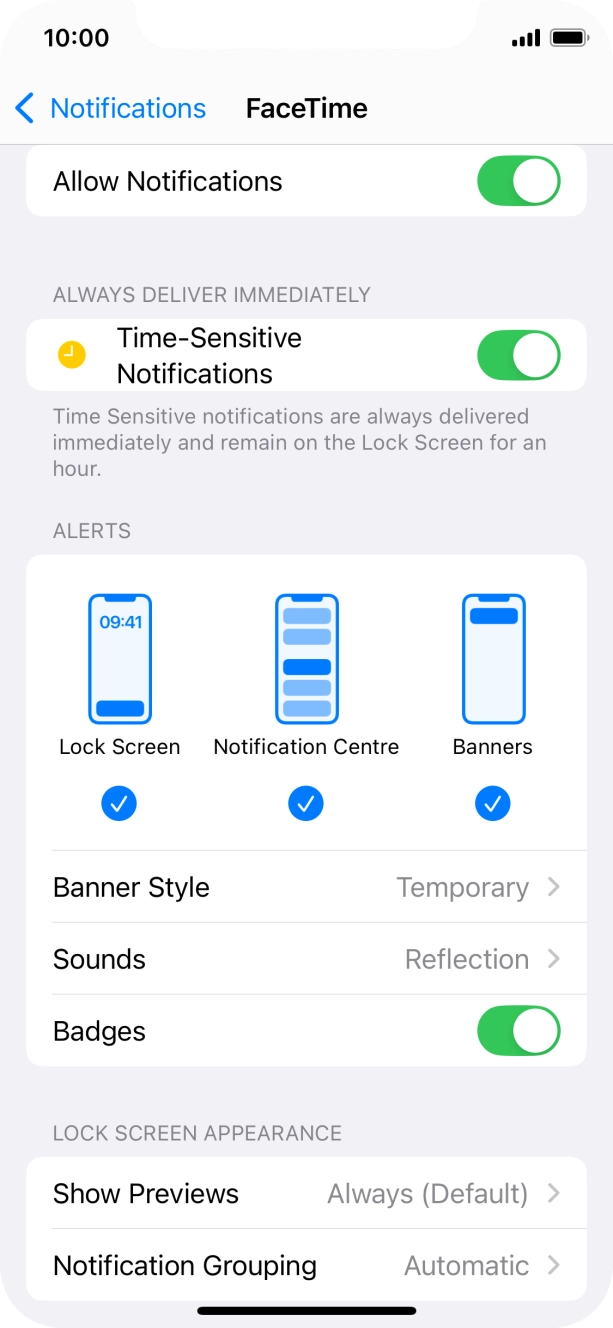 Press the indicator next to 'Allow Notifications' to turn notifications for the selected application on or off. Press the indicator next to 'Allow Notifications' to turn notifications for the selected application on or off.