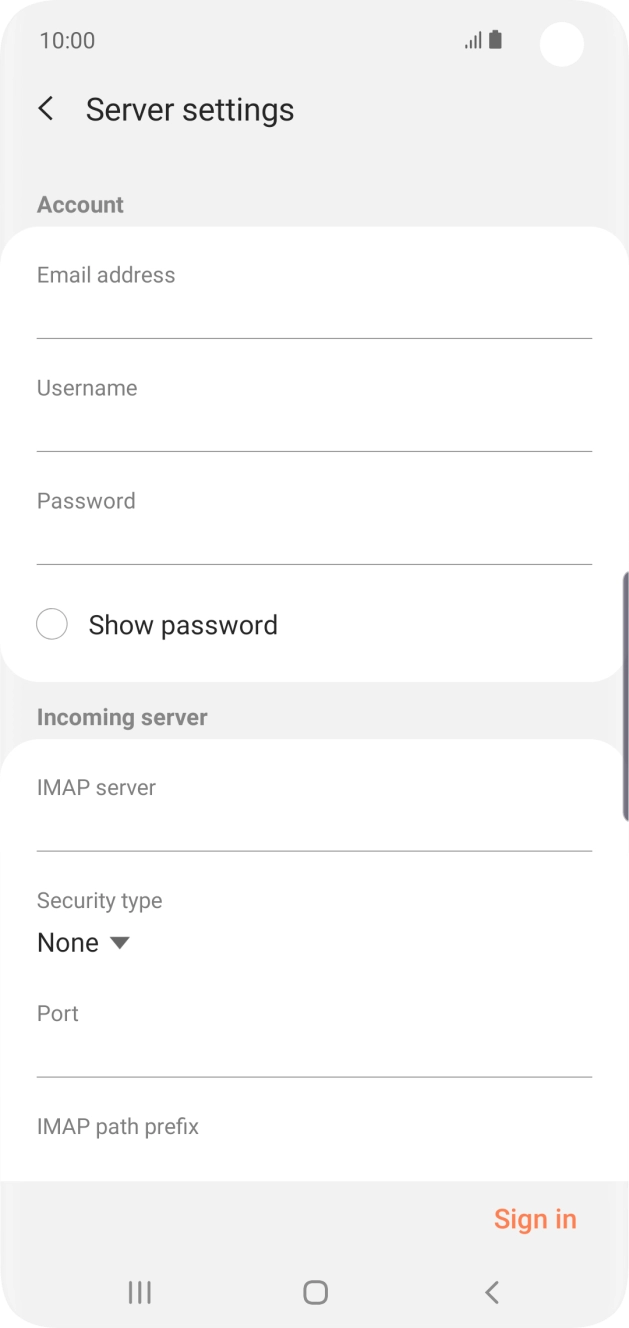 Press the field below 'Username' and key in the username for your email account.