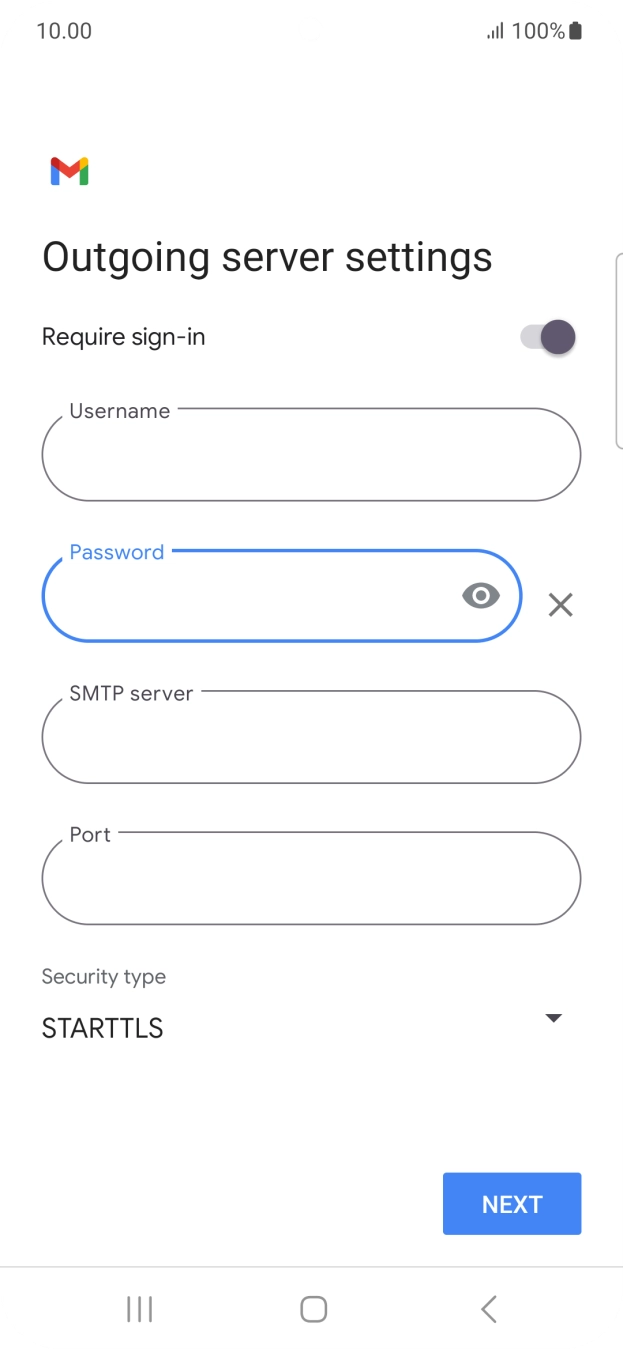 Press the field below 'SMTP server' and key in the name of your email provider's outgoing server.