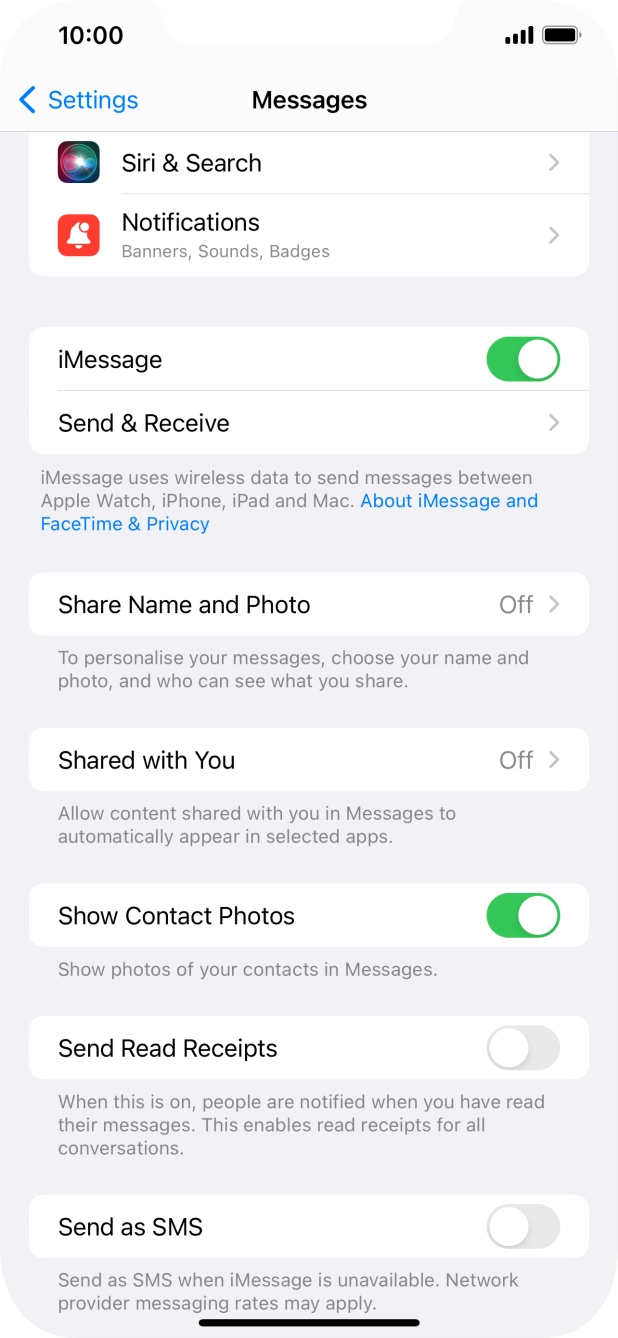 Press the indicator next to 'Send as SMS' to turn the function on or off.