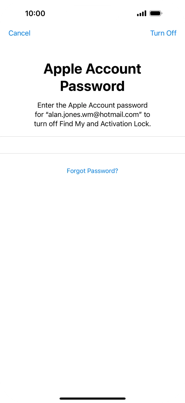Key in the password for your Apple ID and press Turn Off. Wait a moment while the factory settings are restored. Follow the instructions on the screen to set up your phone and prepare it for use.