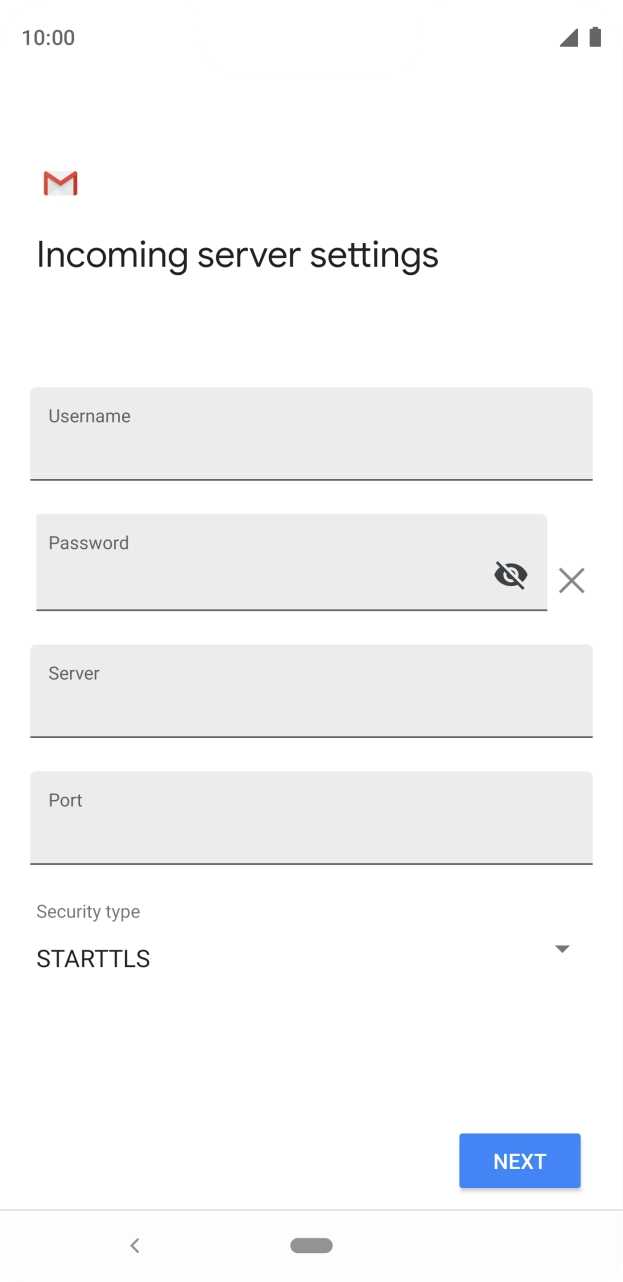 Press the field below 'Username' and key in the username for your email account. Press the field below 'Username' and key in the username for your email account.