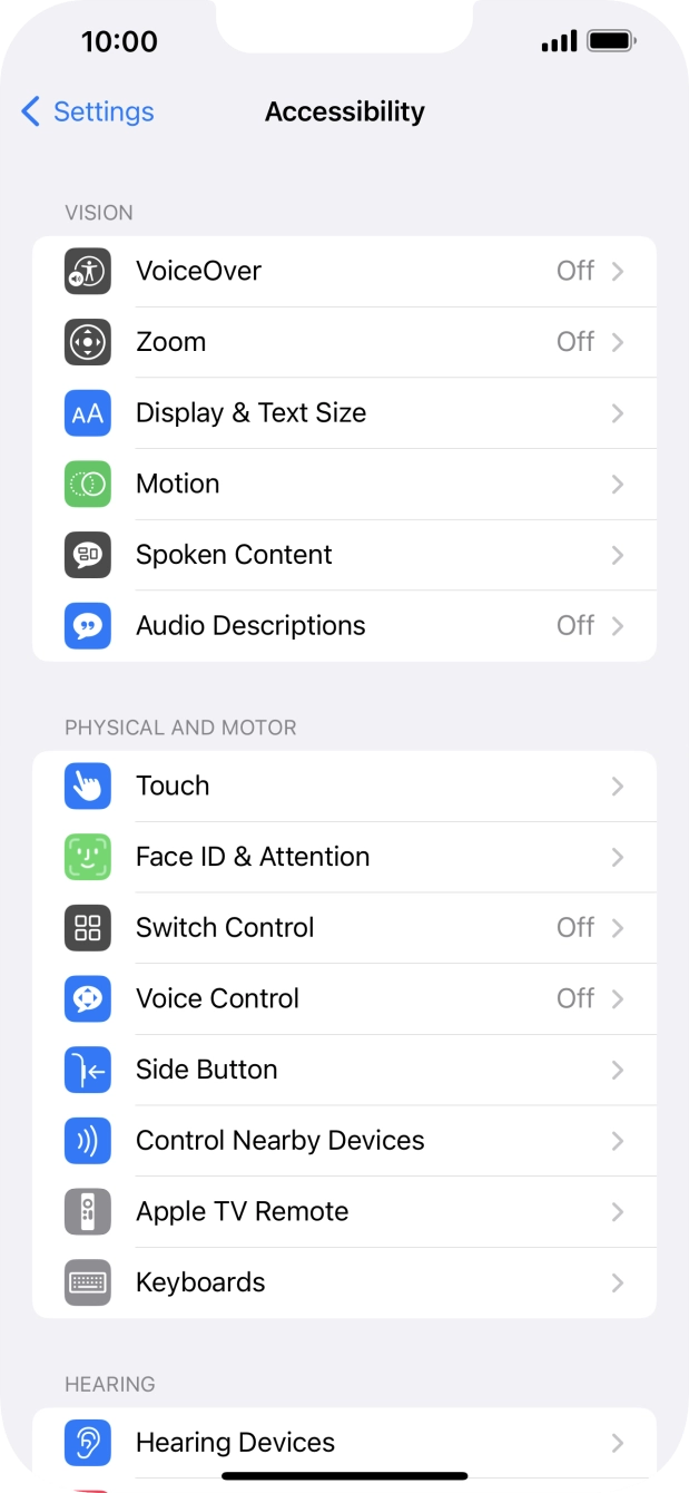 Press the required category below 'VISION' and follow the instructions on the screen to select the required settings.