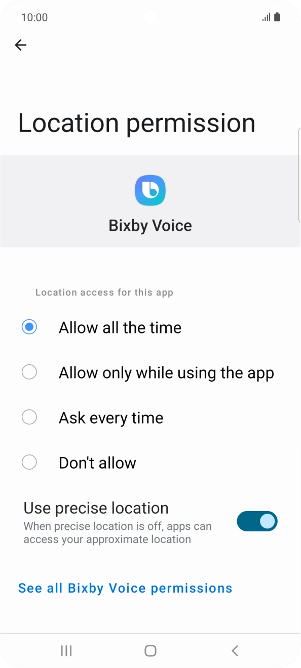 Press the required setting.