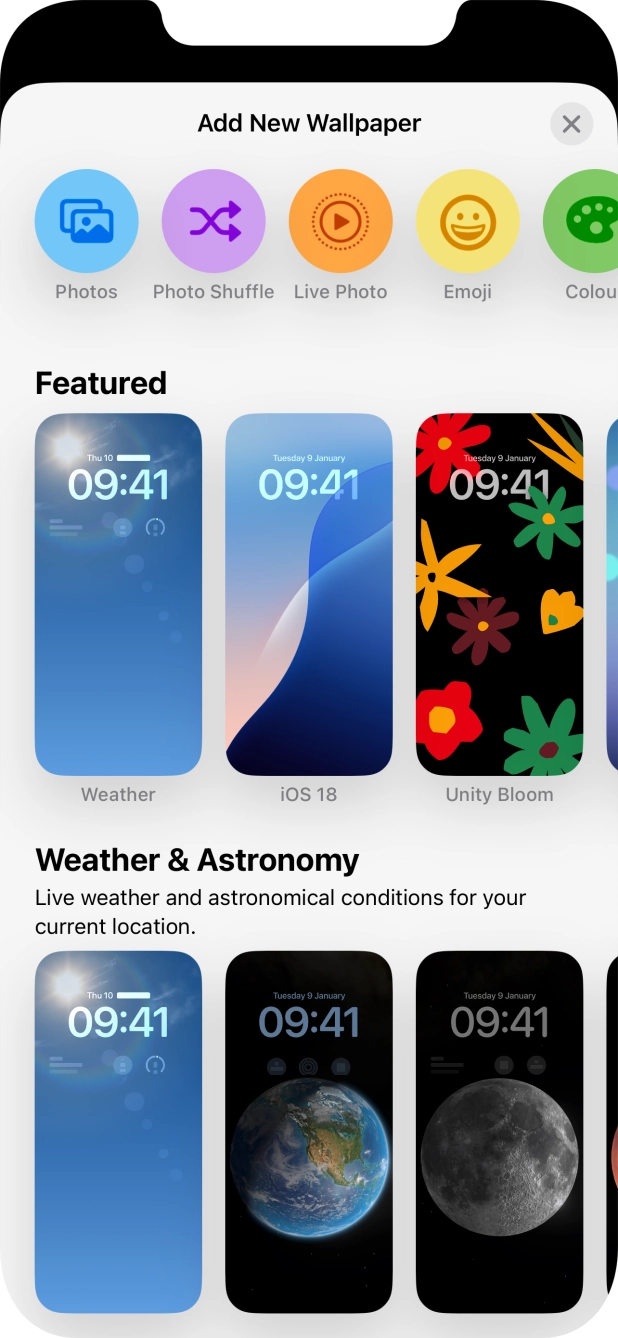 Press the required category and follow the instructions on the screen to select the required background image.