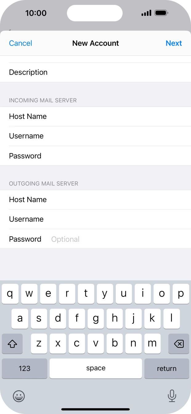 Press Password and key in the password for your email account. Press Password and key in the password for your email account.