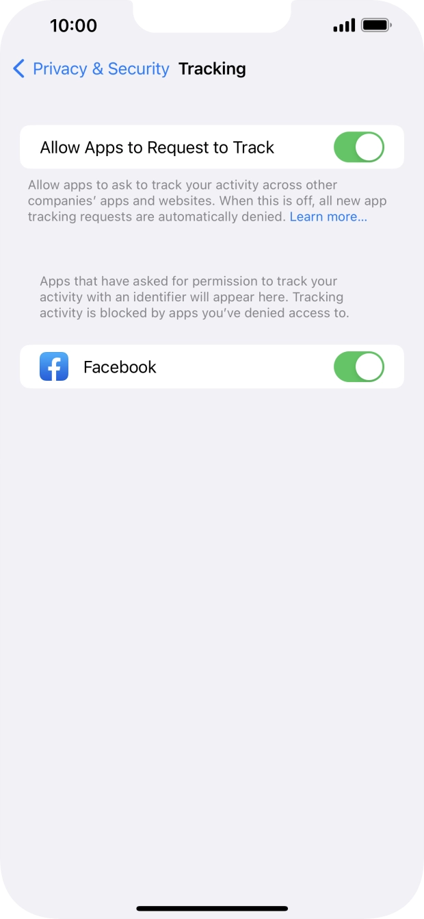 Press the indicator next to 'Allow Apps to Request to Track' to turn the function on or off.