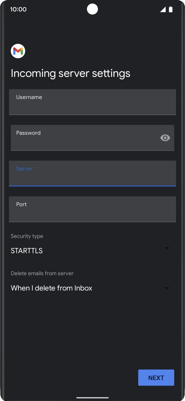 Press the field below 'Port' and key in 110. Press the field below 'Port' and key in 110.