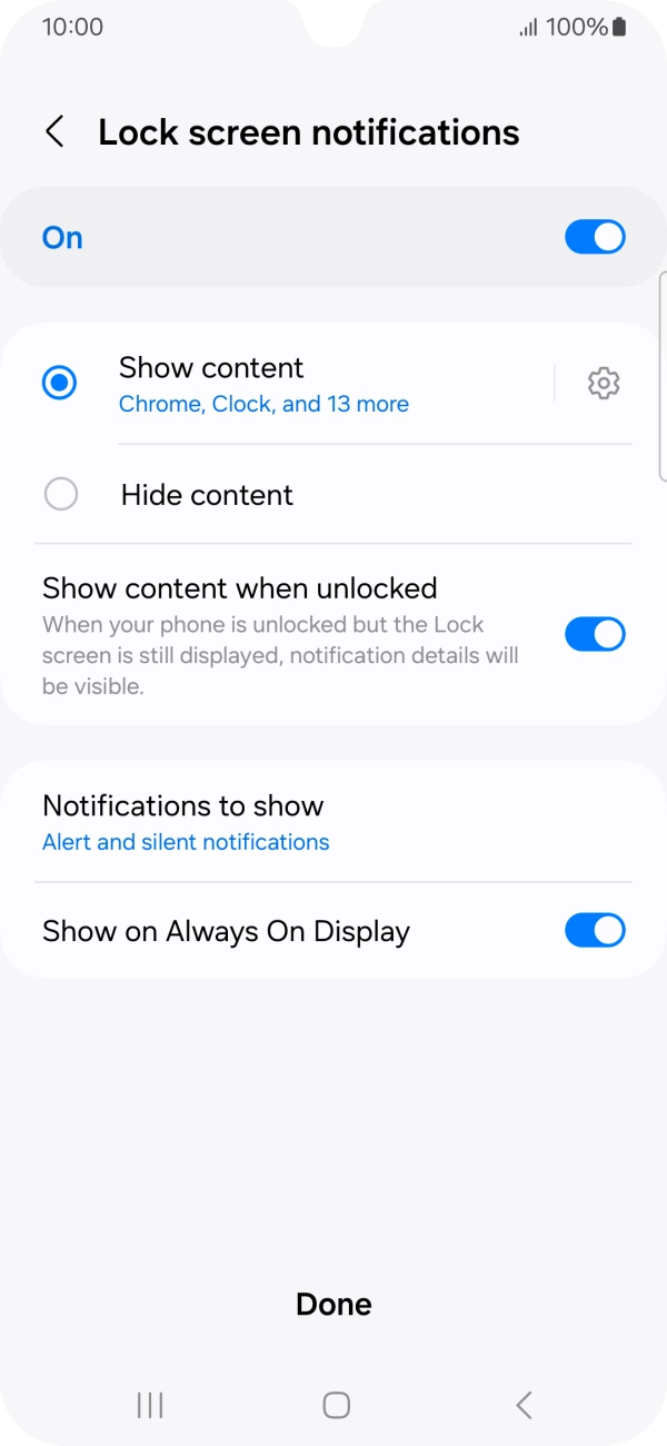 Press the required settings to turn them on or off.