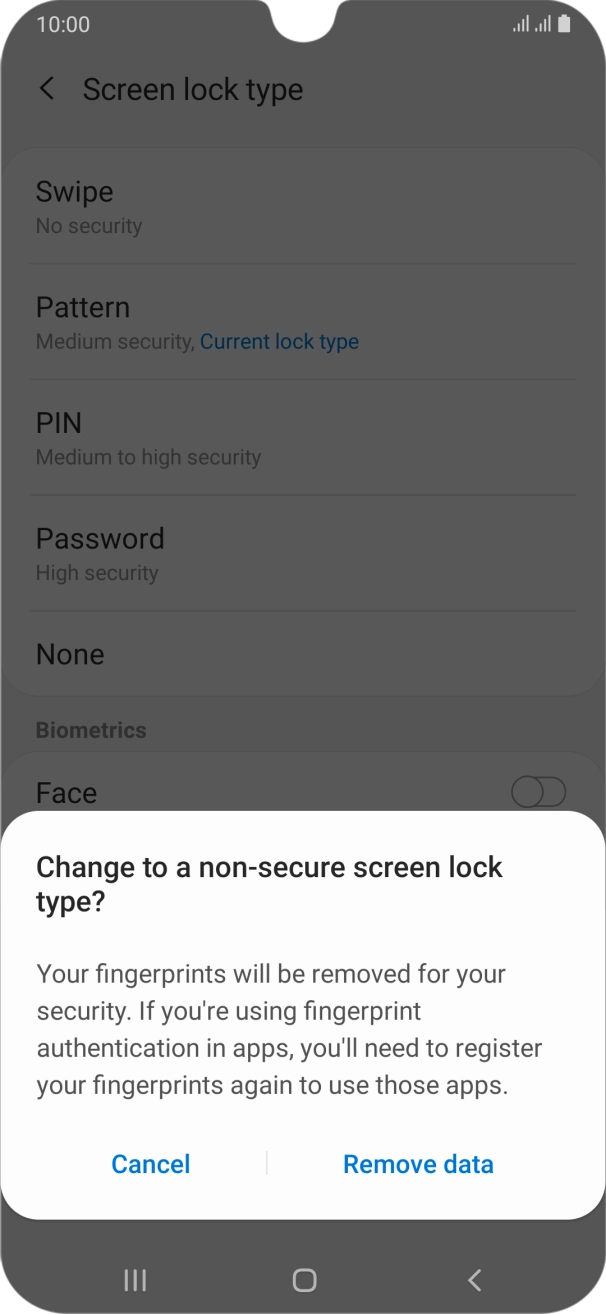 Press Remove data. Press Remove data.