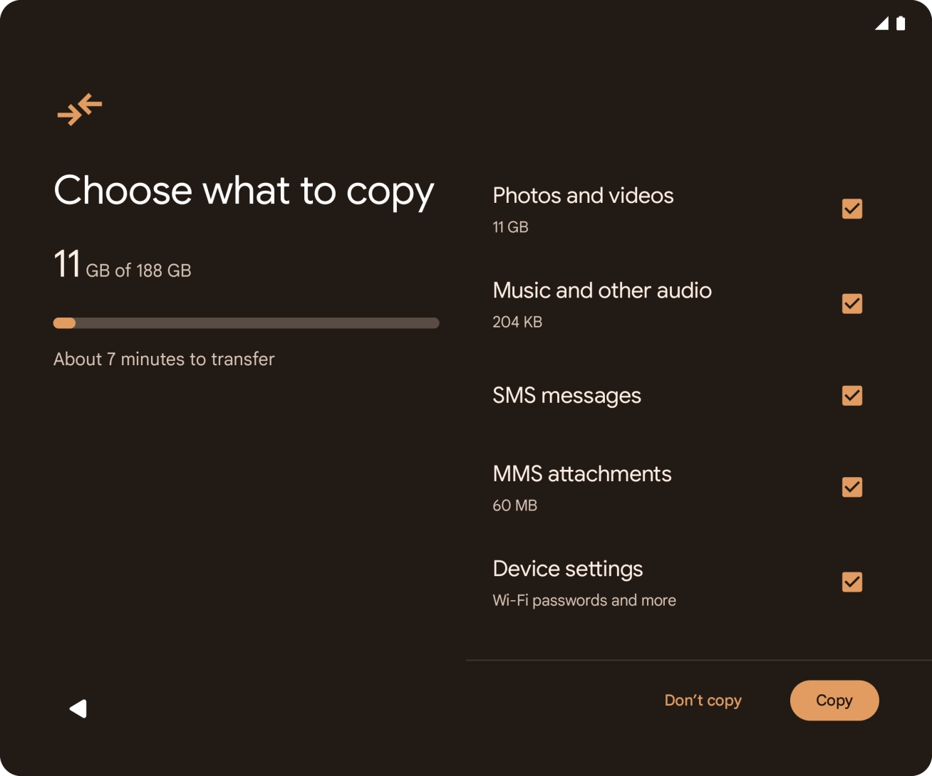 Press the fields next to the required data types.