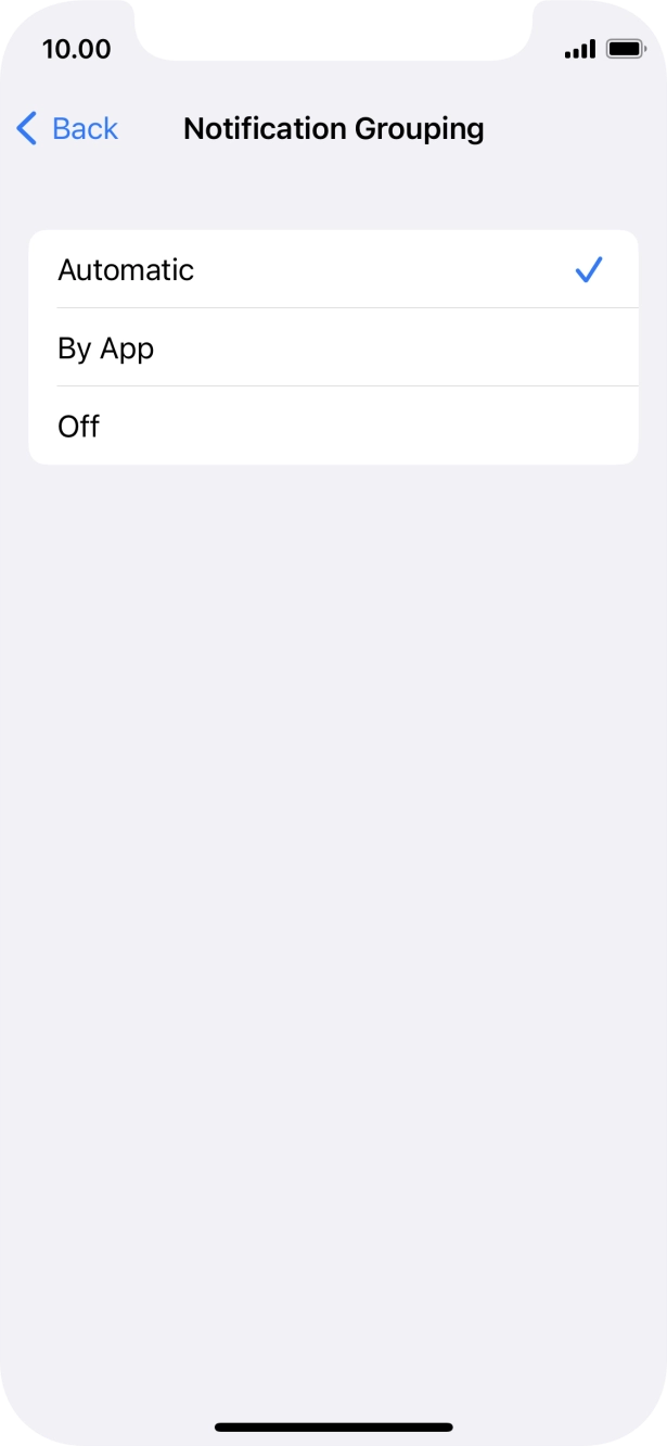 Press the required setting.