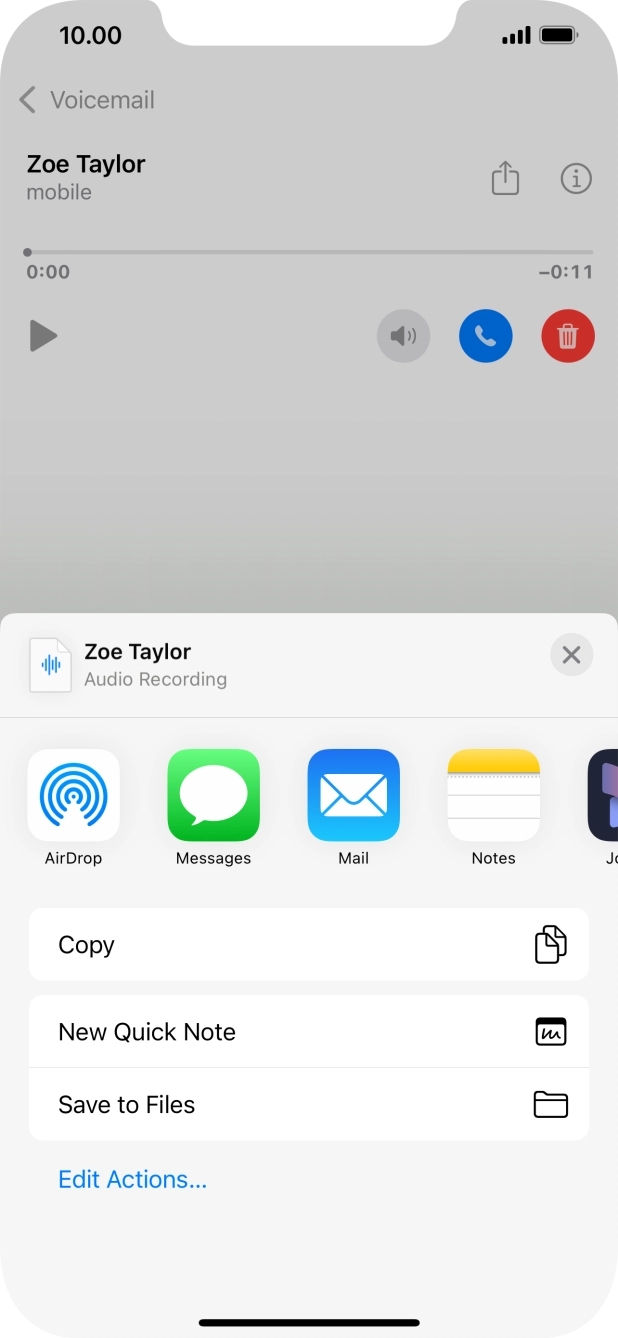 Press the required setting and follow the instructions on the screen to share or save the message.