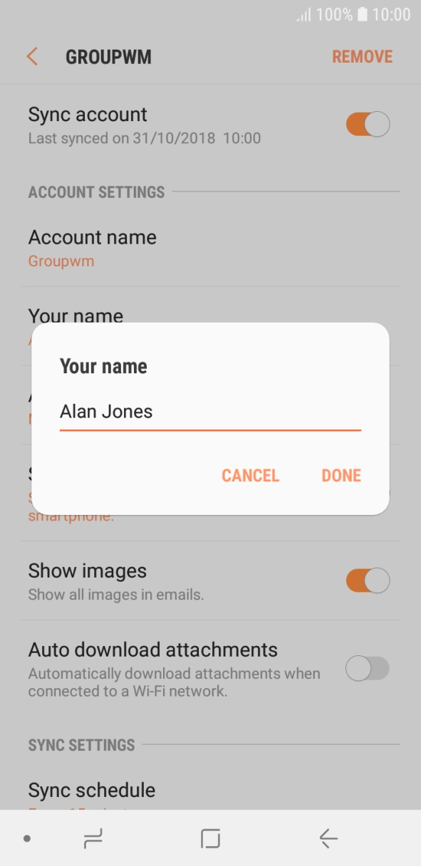 Key in the required sender name and press DONE. Key in the required sender name and press DONE.