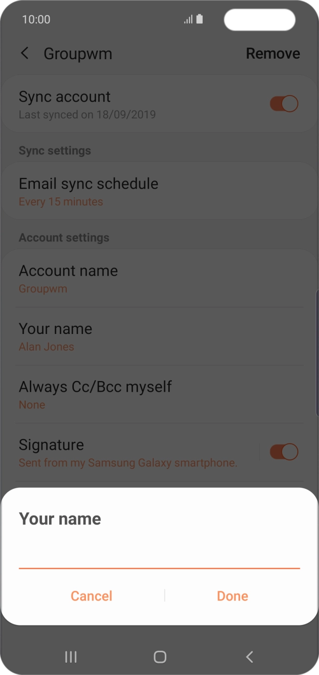 Key in the required sender name and press Done. Key in the required sender name and press Done.
