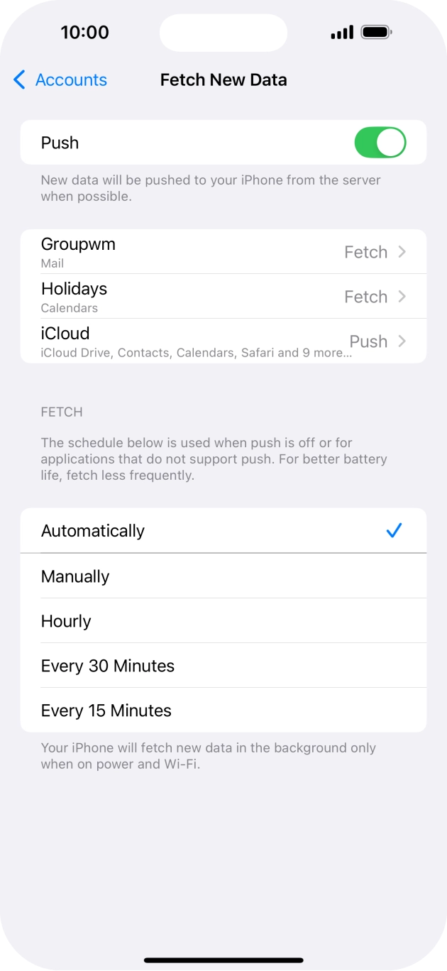 Press the indicator next to 'Push' to turn the function on or off. Press the indicator next to 'Push' to turn the function on or off.