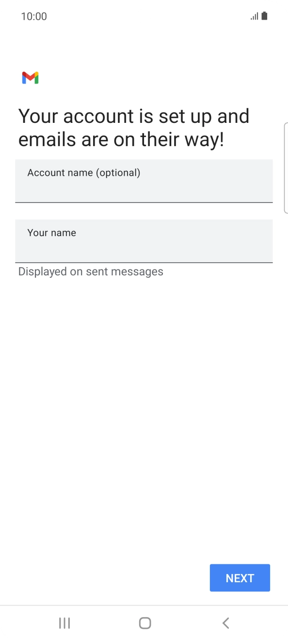 Press the field below 'Account name (optional)' and key in the required name. Press the field below 'Account name (optional)' and key in the required name.