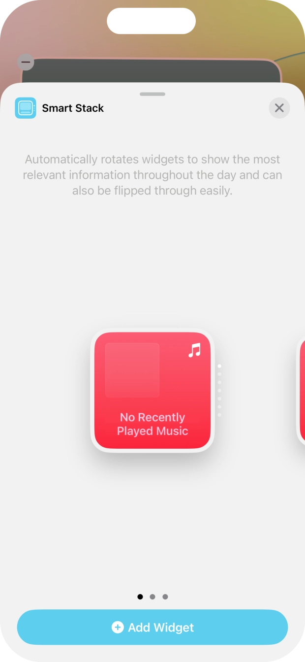 Slide your finger right or left on the screen to select the required widget size. Slide your finger right or left on the screen to select the required widget size.