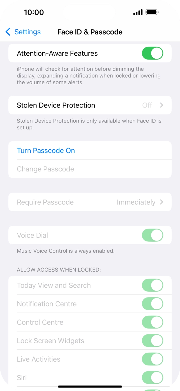 Press Turn Passcode On and key in a lock code of your own choice twice.