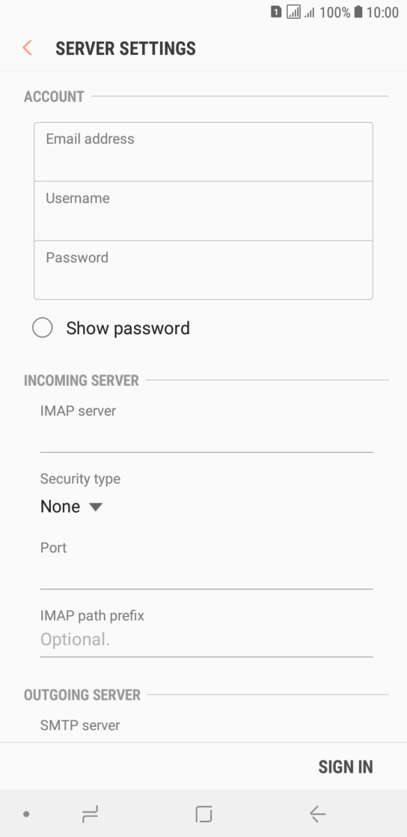 Press the field below 'Username' and key in the username for your email account.