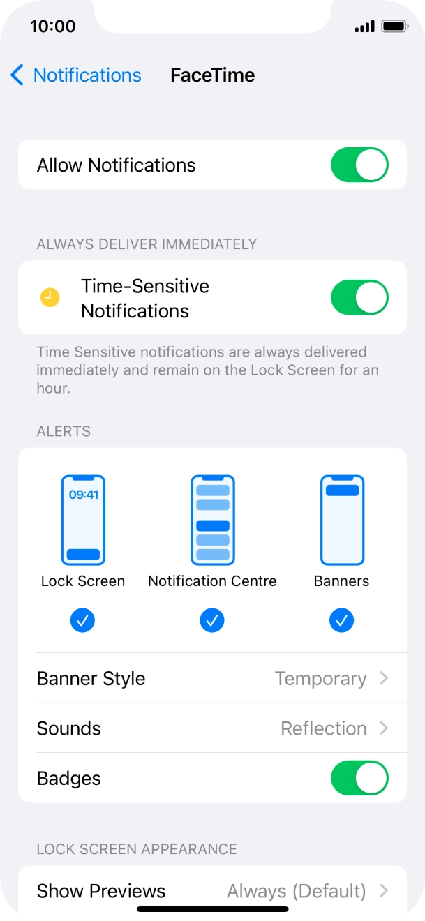 Press the indicator next to 'Allow Notifications' to turn notifications for the selected application on or off.
