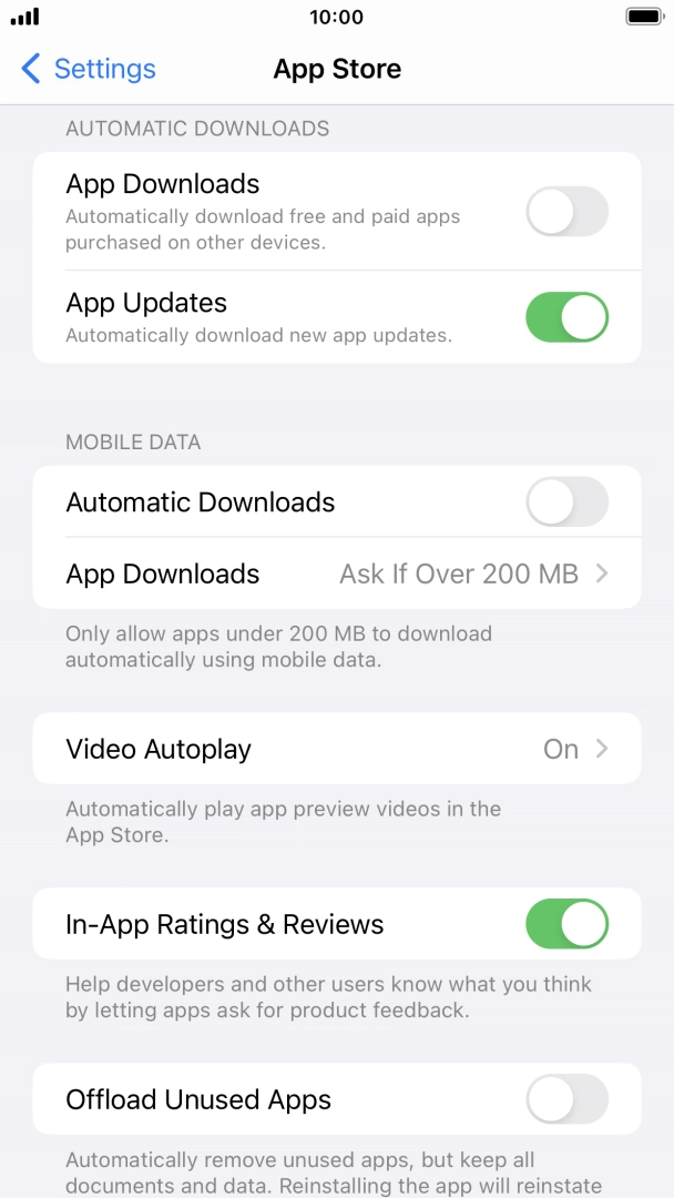 Press the indicator next to 'App Updates' to turn the function on or off.