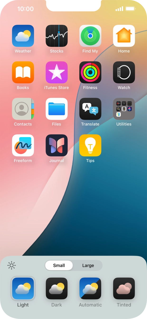Press the required setting to select the size of app icons on the home screen.
