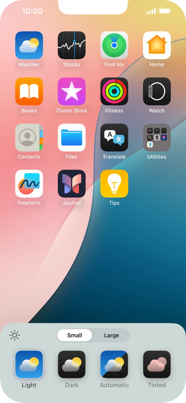 Press the required setting to select the size of app icons on the home screen.