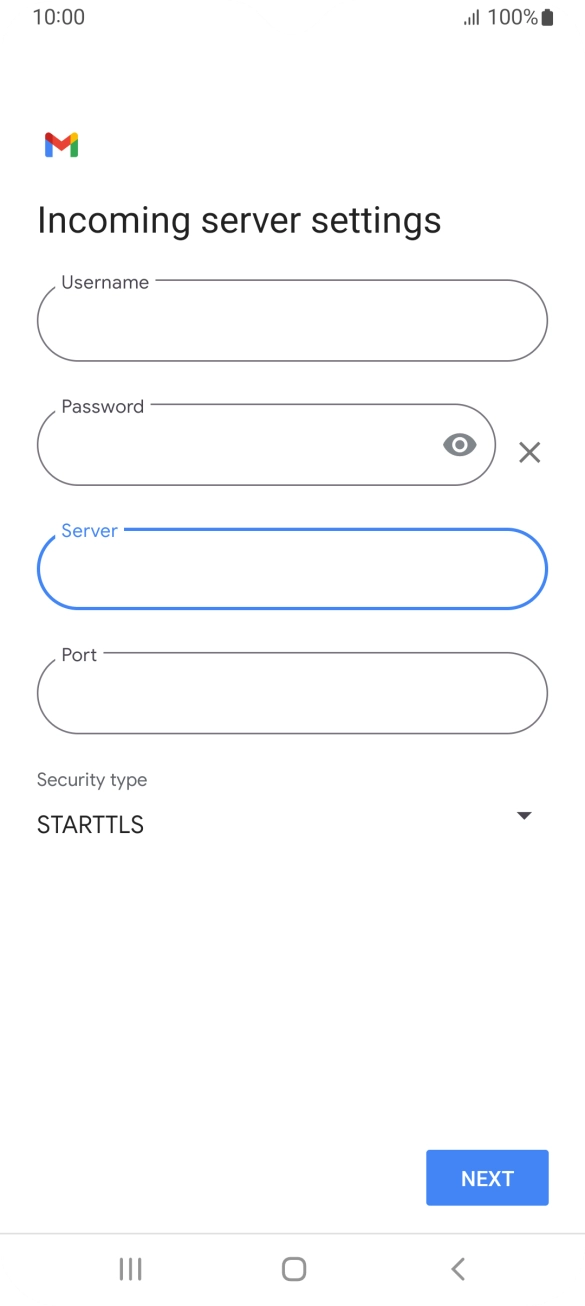 Press the field below 'Port' and key in 143. Press the field below 'Port' and key in 143.