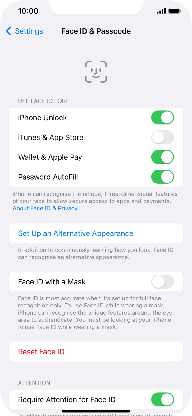 Press the indicators next to the required settings to turn them on or off.