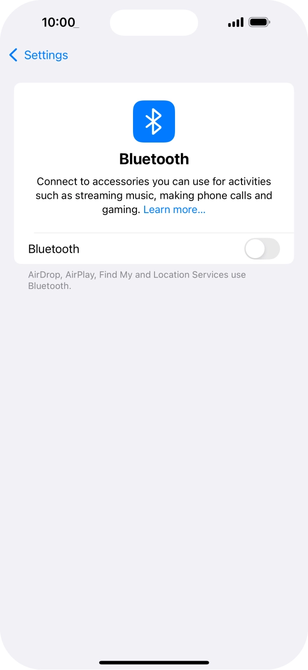 Press the indicator next to 'Bluetooth' to turn on the function.