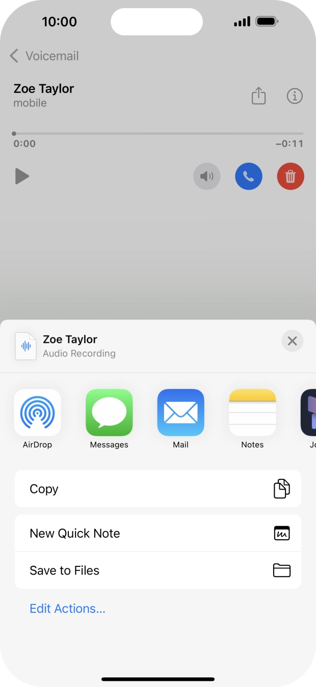 Press the required setting and follow the instructions on the screen to share or save the message.