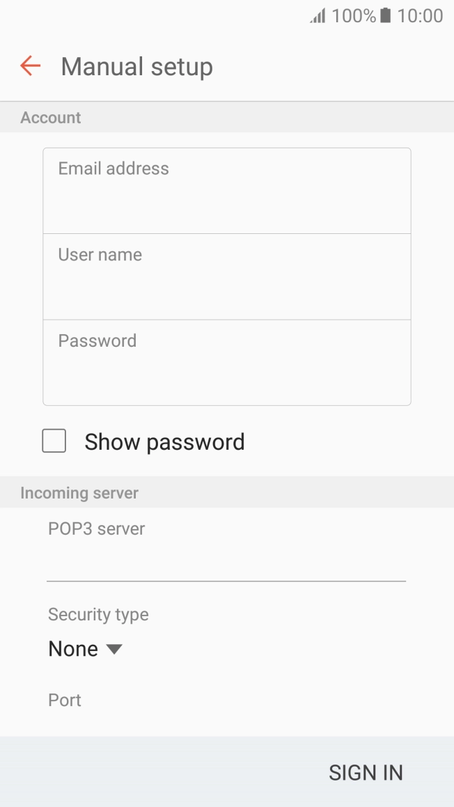 Press the field below 'POP3 server' and key in the name of your email provider's incoming server. Press the field below 'POP3 server' and key in the name of your email provider's incoming server.