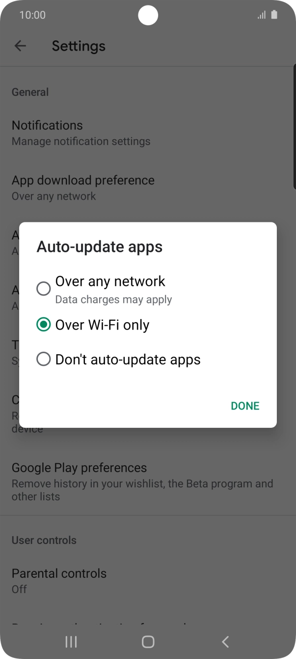 To turn on automatic update of apps using mobile network, press Over any network.