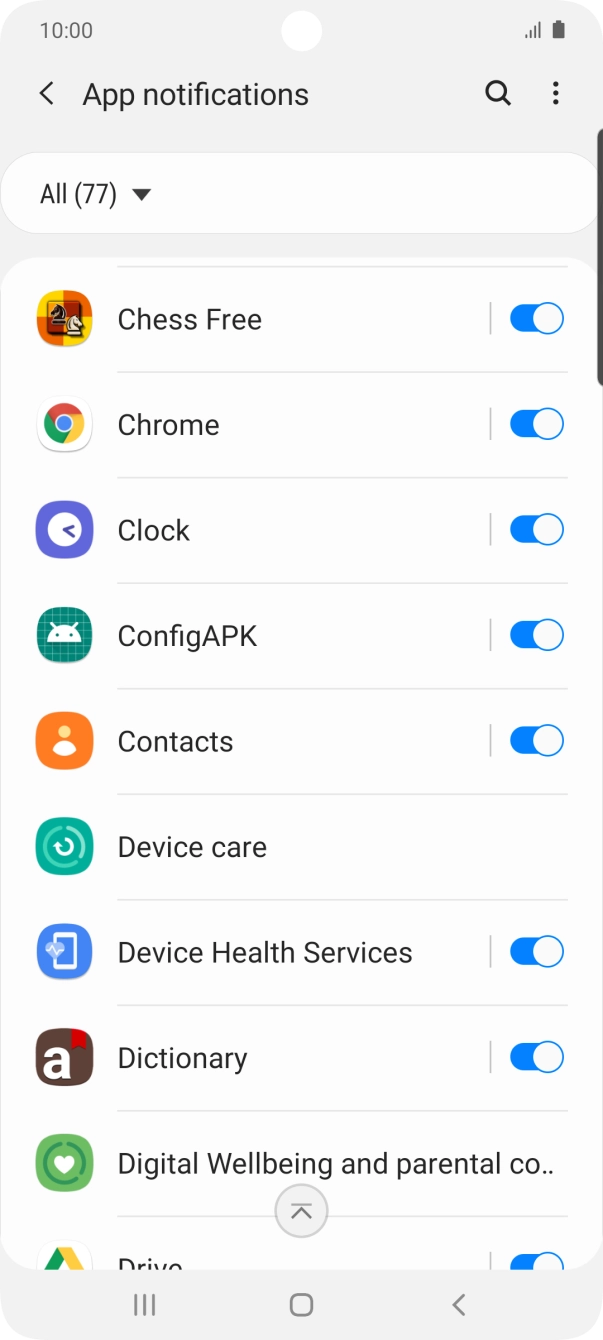 Press the indicators next to the required apps to turn the function on or off.