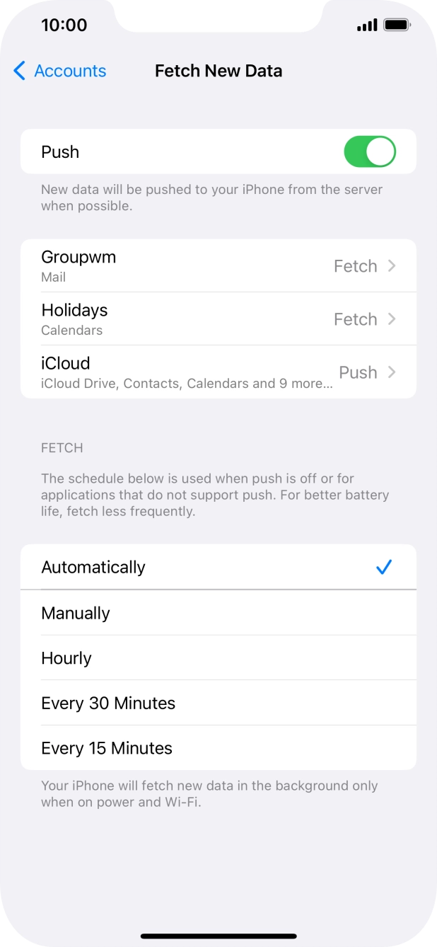Press the indicator next to 'Push' to turn the function on or off. Press the indicator next to 'Push' to turn the function on or off.