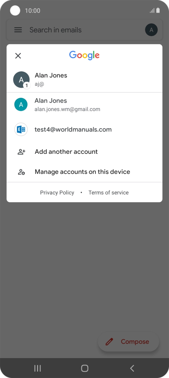 Press the required email account.