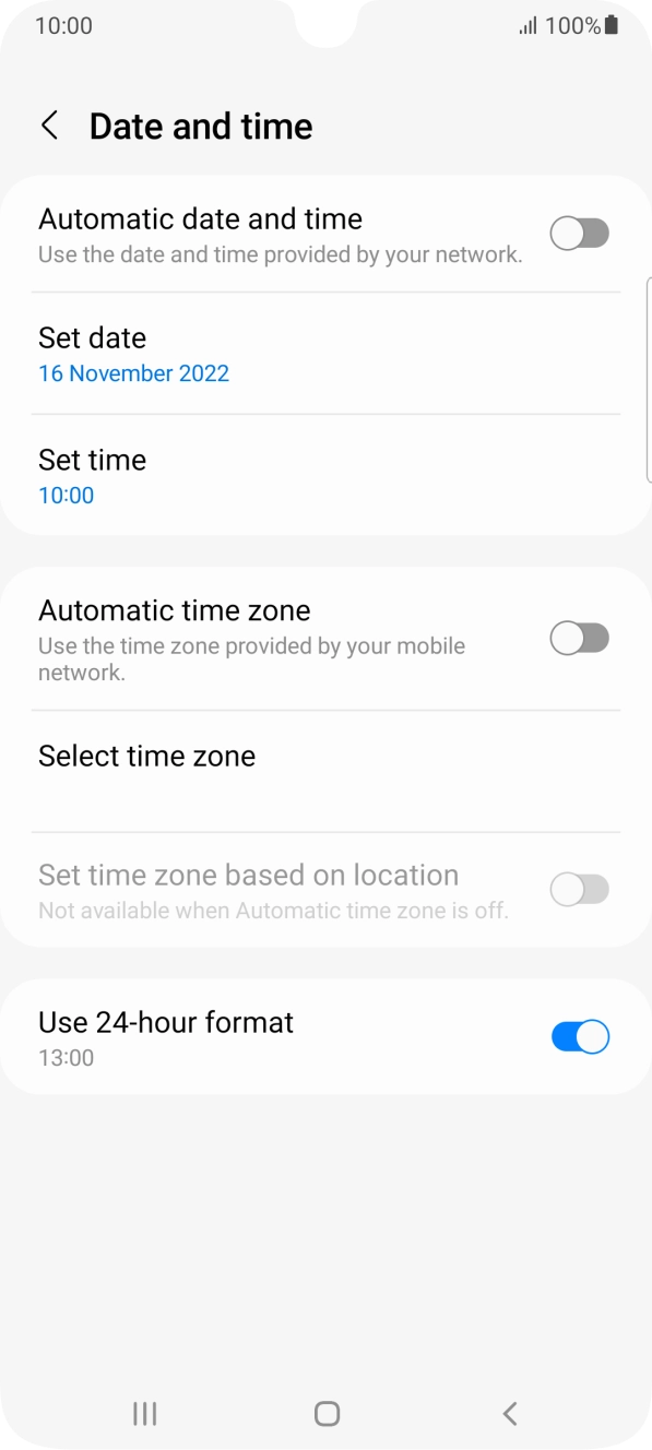 Press the indicator next to 'Automatic date and time' to turn on the function.