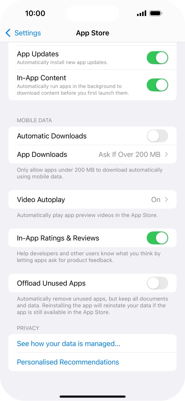 Press the indicator next to 'Offload Unused Apps' to turn the function on or off.