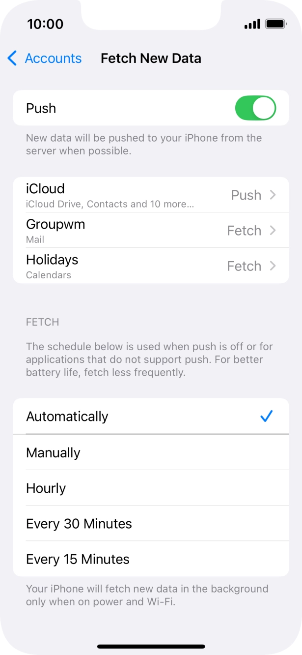 Press the indicator next to 'Push' to turn the function on or off. Press the indicator next to 'Push' to turn the function on or off.