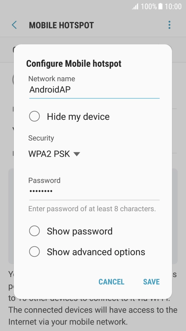 Press the field below 'Network name' and key in the required name.