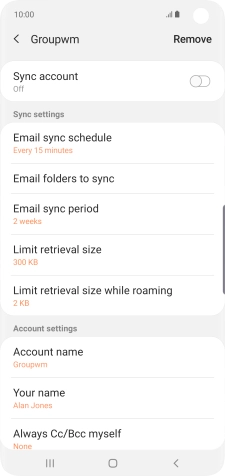 Press the indicator next to 'Sync account' to turn on the function.