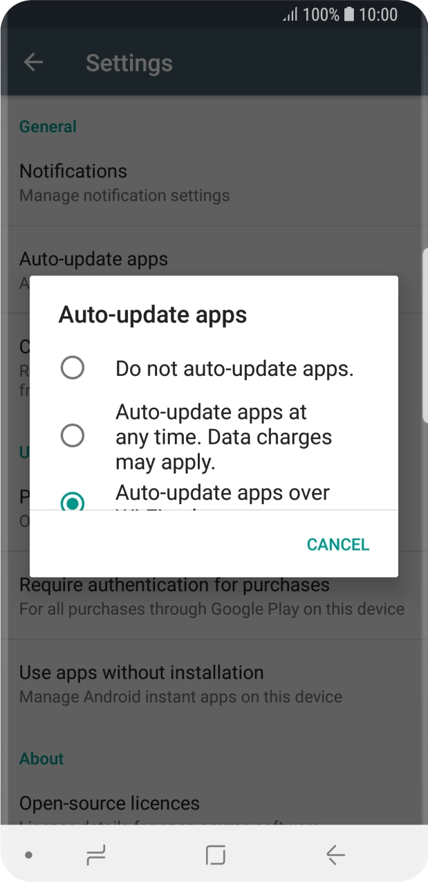 To turn off automatic update of apps, press Do not auto-update apps.. To turn off automatic update of apps, press Do not auto-update apps..
