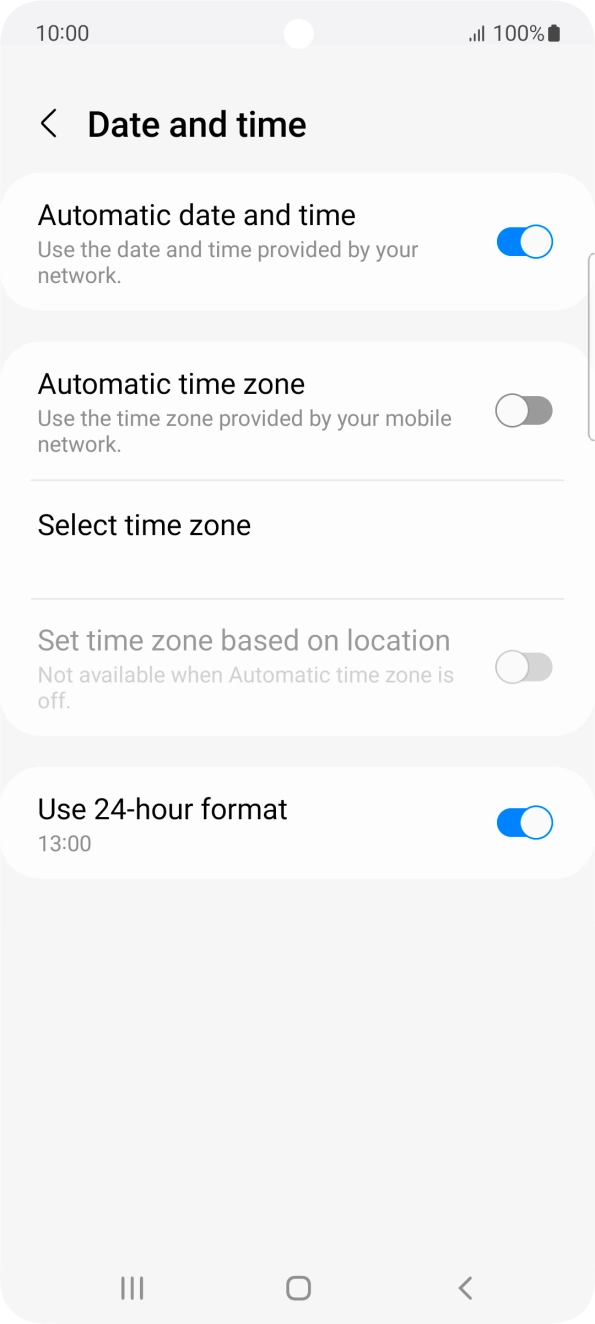 Press the indicator next to 'Automatic time zone' to turn on the function.